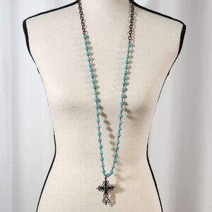 West & Co. Turquoise Beaded Necklace with Cross
